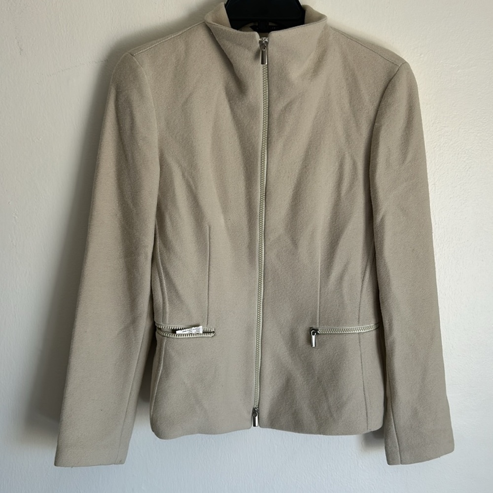 Giorgio Armani Cashmere Wool Blend Zip Up Collarless Jacket Size 42